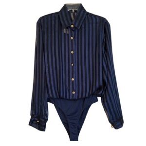 VINTAGE California Style Blue Striped Bodysuit